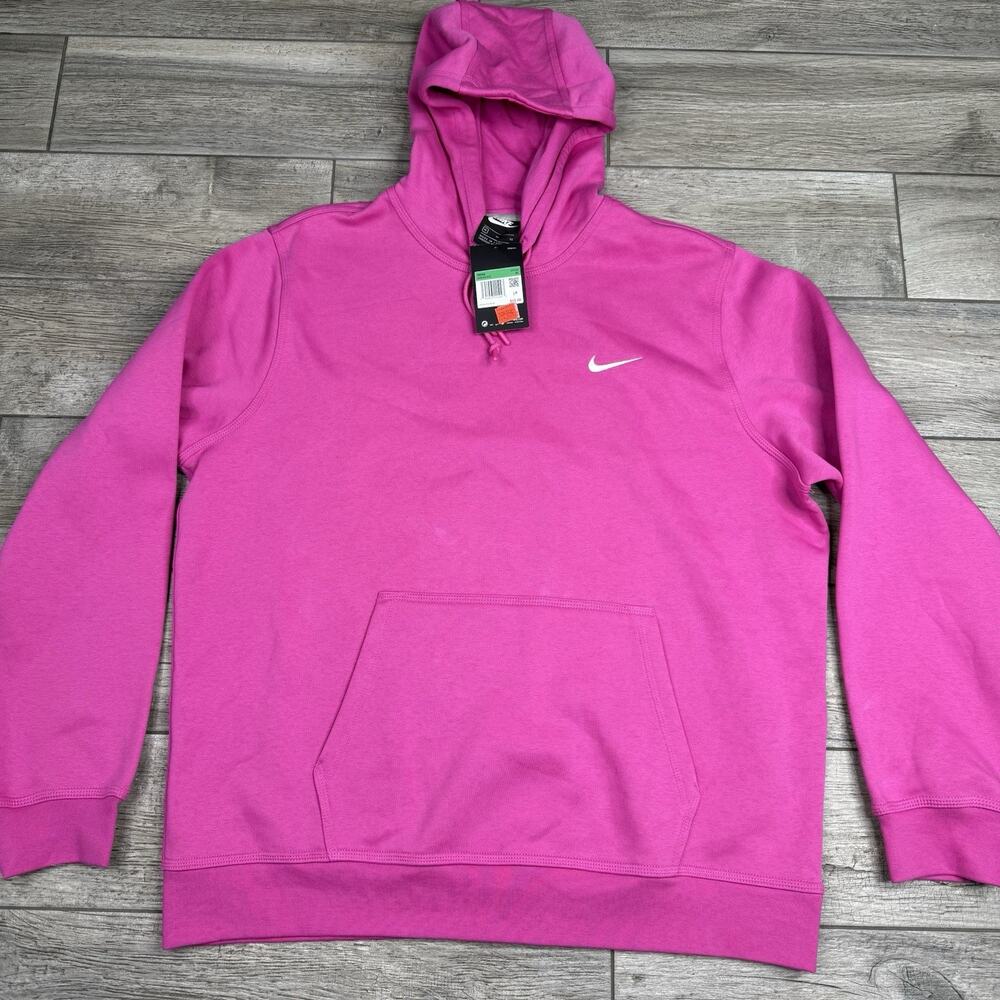 Nike Mens Club Fleece Swoosh Pullover Hoodie Pink Fuchsia 826433-623 Size XL NWT